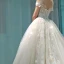 Edles Champagner Durchsichtige Brautkleider / Hochzeitskleider 2019 A Linie Rundhalsausschnitt Kurze Ärmel Rückenfreies Applikationen Spitze Perlenstickerei Kathedrale Schleppe