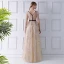 Sexy Beige See-through Evening Dresses  2019 A-Line / Princess V-Neck Long Sleeve Embroidered Floor-Length / Long Ruffle Backless Formal Dresses