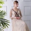 Sexy Beige See-through Evening Dresses  2019 A-Line / Princess V-Neck Long Sleeve Embroidered Floor-Length / Long Ruffle Backless Formal Dresses