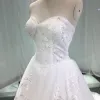 Chic / Beautiful White Wedding Dresses 2019 A-Line / Princess Sweetheart Sleeveless Backless Appliques Lace Pearl Beading Chapel Train