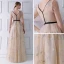 Sexy Beige See-through Evening Dresses  2019 A-Line / Princess V-Neck Long Sleeve Embroidered Floor-Length / Long Ruffle Backless Formal Dresses