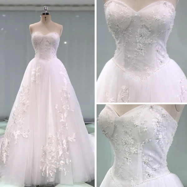 Fine Hvit Brudekjoler 2019 Prinsesse Kjæreste Uten Ermer Ryggløse Appliques Blonder Perle Beading Chapel Train