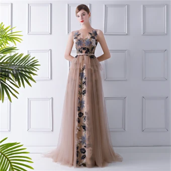 Charmant Marron Transparentes Robe De Soirée 2019 Princesse Encolure Dégagée Sans Manches Brodé Ceinture Train De Balayage Volants Robe De Ceremonie