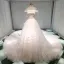 Meilleur Champagne Robe De Mariée 2019 Princesse De l'épaule Manches Courtes Dos Nu Appliques En Dentelle Perle Paillettes Perlage Cathedral Train
