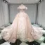 Stunning Champagne Wedding Dresses 2019 Princess Off-The-Shoulder Short Sleeve Backless Appliques Lace Beading Glitter Tulle Cathedral Train Ruffle