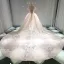 Stunning Champagne Wedding Dresses 2019 Princess Off-The-Shoulder Short Sleeve Backless Appliques Lace Beading Glitter Tulle Cathedral Train Ruffle