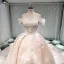 Stunning Champagne Wedding Dresses 2019 Princess Off-The-Shoulder Short Sleeve Backless Appliques Lace Beading Glitter Tulle Cathedral Train Ruffle