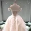 Stunning Champagne Wedding Dresses 2019 Princess Off-The-Shoulder Short Sleeve Backless Appliques Lace Beading Glitter Tulle Cathedral Train Ruffle