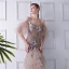 Glamour Tan Robe De Soirée 2019 Trompette / Sirène Bretelles Spaghetti Gonflée Manches Courtes Perlage Brodé Tribunal Train Volants en Cascade Dos Nu Robe De Ceremonie