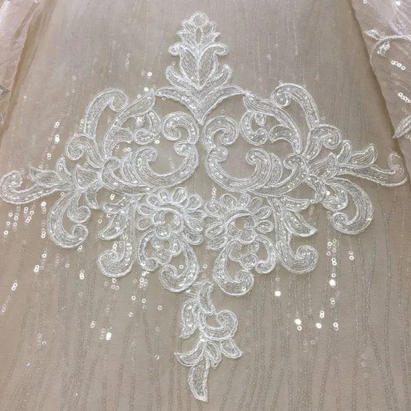 Stunning Champagne Wedding Dresses 2019 Princess Off-The-Shoulder Short Sleeve Backless Appliques Lace Beading Glitter Tulle Cathedral Train Ruffle