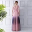 Modern / Fashion Blushing Pink Gradient-Color Navy Blue Evening Dresses  2019 A-Line / Princess V-Neck Short Sleeve Bow Sash Floor-Length / Long Ruffle Backless Formal Dresses