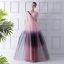 Modern / Fashion Blushing Pink Gradient-Color Navy Blue Evening Dresses  2019 A-Line / Princess V-Neck Short Sleeve Bow Sash Floor-Length / Long Ruffle Backless Formal Dresses