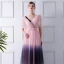 Modern / Fashion Blushing Pink Gradient-Color Navy Blue Evening Dresses  2019 A-Line / Princess V-Neck Short Sleeve Bow Sash Floor-Length / Long Ruffle Backless Formal Dresses