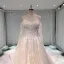Beste Champagne Brudekjoler 2019 Prinsesse Av Skulderen Kjæreste Langermede Ryggløse Appliques Blonder Krystall Beading Glitter Tyll Cathedral Train Buste