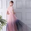 Modern / Fashion Blushing Pink Gradient-Color Navy Blue Evening Dresses  2019 A-Line / Princess V-Neck Short Sleeve Bow Sash Floor-Length / Long Ruffle Backless Formal Dresses