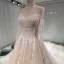 Beste Champagne Brudekjoler 2019 Prinsesse Av Skulderen Kjæreste Langermede Ryggløse Appliques Blonder Krystall Beading Glitter Tyll Cathedral Train Buste