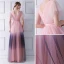 Modern / Fashion Blushing Pink Gradient-Color Navy Blue Evening Dresses  2019 A-Line / Princess V-Neck Short Sleeve Bow Sash Floor-Length / Long Ruffle Backless Formal Dresses