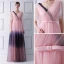 Modern / Fashion Blushing Pink Gradient-Color Navy Blue Evening Dresses  2019 A-Line / Princess V-Neck Short Sleeve Bow Sash Floor-Length / Long Ruffle Backless Formal Dresses