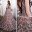Chic / Belle Champagne Robe De Soirée 2017 Princesse V-Cou 1/2 Manches Appliques Étoile Tribunal Train Dos Nu Robe De Ceremonie