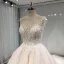 Élégant Champagne Transparentes Robe De Mariée 2019 Princesse Encolure Dégagée Sans Manches Dos Nu Appliques En Dentelle Perle Perlage Glitter Tulle Cathedral Train Volants