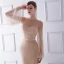 Luxury / Gorgeous Champagne See-through Evening Dresses  2019 Trumpet / Mermaid Scoop Neck Puffy Long Sleeve Beading Pearl Sweep Train Ruffle Formal Dresses