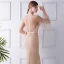 Luxury / Gorgeous Champagne See-through Evening Dresses  2019 Trumpet / Mermaid Scoop Neck Puffy Long Sleeve Beading Pearl Sweep Train Ruffle Formal Dresses