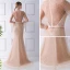 Luxury / Gorgeous Champagne See-through Evening Dresses  2019 Trumpet / Mermaid Scoop Neck Puffy Long Sleeve Beading Pearl Sweep Train Ruffle Formal Dresses