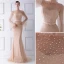 Luxury / Gorgeous Champagne See-through Evening Dresses  2019 Trumpet / Mermaid Scoop Neck Puffy Long Sleeve Beading Pearl Sweep Train Ruffle Formal Dresses