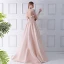 Modern / Fashion Champagne See-through Prom Dresses 2019 A-Line / Princess Scoop Neck Puffy Long Sleeve Appliques Flower Sweep Train Ruffle Backless Glitter Formal Dresses