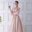 Modern / Fashion Champagne See-through Prom Dresses 2019 A-Line / Princess Scoop Neck Puffy Long Sleeve Appliques Flower Sweep Train Ruffle Backless Glitter Formal Dresses