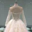 Luxury / Gorgeous Champagne See-through Wedding Dresses 2019 Princess Scoop Neck Long Sleeve Backless Appliques Lace Pearl Beading Glitter Tulle Cathedral Train Ruffle