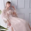 Modern / Fashion Champagne See-through Prom Dresses 2019 A-Line / Princess Scoop Neck Puffy Long Sleeve Appliques Flower Sweep Train Ruffle Backless Glitter Formal Dresses