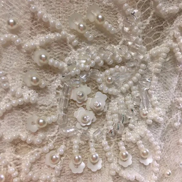 Luxury / Gorgeous Champagne See-through Wedding Dresses 2019 Princess Scoop Neck Long Sleeve Backless Appliques Lace Pearl Beading Glitter Tulle Cathedral Train Ruffle