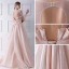 Modern / Fashion Champagne See-through Prom Dresses 2019 A-Line / Princess Scoop Neck Puffy Long Sleeve Appliques Flower Sweep Train Ruffle Backless Glitter Formal Dresses