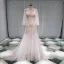 Illusion Sexy See-through Beach Summer Ivory Trumpet / Mermaid Wedding Dresses 2019 Scoop Neck Long Sleeve Appliques Lace Pearl Court Train Ruffle