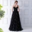 Élégant Noire Robe De Bal 2019 Princesse Bretelles Spaghetti Sans Manches Étoile Brodé Longue Volants Dos Nu Robe De Ceremonie