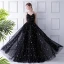 Élégant Noire Robe De Bal 2019 Princesse Bretelles Spaghetti Sans Manches Étoile Brodé Longue Volants Dos Nu Robe De Ceremonie