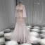 Illusion Sexy See-through Beach Summer Ivory Trumpet / Mermaid Wedding Dresses 2019 Scoop Neck Long Sleeve Appliques Lace Pearl Court Train Ruffle