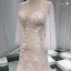 Illusion Sexy See-through Beach Summer Ivory Trumpet / Mermaid Wedding Dresses 2019 Scoop Neck Long Sleeve Appliques Lace Pearl Court Train Ruffle