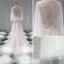 Illusion Sexy See-through Beach Summer Ivory Trumpet / Mermaid Wedding Dresses 2019 Scoop Neck Long Sleeve Appliques Lace Pearl Court Train Ruffle