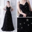 Élégant Noire Robe De Bal 2019 Princesse Bretelles Spaghetti Sans Manches Étoile Brodé Longue Volants Dos Nu Robe De Ceremonie