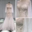 Illusion Sexy See-through Beach Summer Ivory Trumpet / Mermaid Wedding Dresses 2019 Scoop Neck Long Sleeve Appliques Lace Pearl Court Train Ruffle