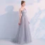 Elegante Grau Abendkleider 2019 Empire One-Shoulder Ärmellos Strass Sweep / Pinsel Zug Rückenfreies Rüschen Festliche Kleider