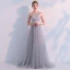 Elegante Grau Abendkleider 2019 Empire One-Shoulder Ärmellos Strass Sweep / Pinsel Zug Rückenfreies Rüschen Festliche Kleider