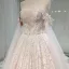 Luksus Champagne Blonder Brudekjoler 2019 Prinsesse Kjæreste Av Skulderen Korte Ermer Ryggløse Beading Cathedral Train Buste