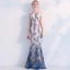 Modern / Fashion Ivory Evening Dresses  2019 Trumpet / Mermaid Scoop Neck Sleeveless Printing Flower Floor-Length / Long Ruffle Backless Formal Dresses