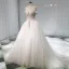 Luksus Champagne Brudekjoler 2019 Trompet / Havfrue Kjæreste Av Skulderen Korte Ermer Ryggløse Appliques Blonder Beading Perle Avtakbar Cathedral Train