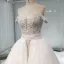 Luksus Champagne Brudekjoler 2019 Trompet / Havfrue Kjæreste Av Skulderen Korte Ermer Ryggløse Appliques Blonder Beading Perle Avtakbar Cathedral Train