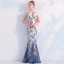 Modern / Fashion Ivory Evening Dresses  2019 Trumpet / Mermaid Scoop Neck Sleeveless Printing Flower Floor-Length / Long Ruffle Backless Formal Dresses