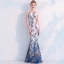Modern / Fashion Ivory Evening Dresses  2019 Trumpet / Mermaid Scoop Neck Sleeveless Printing Flower Floor-Length / Long Ruffle Backless Formal Dresses